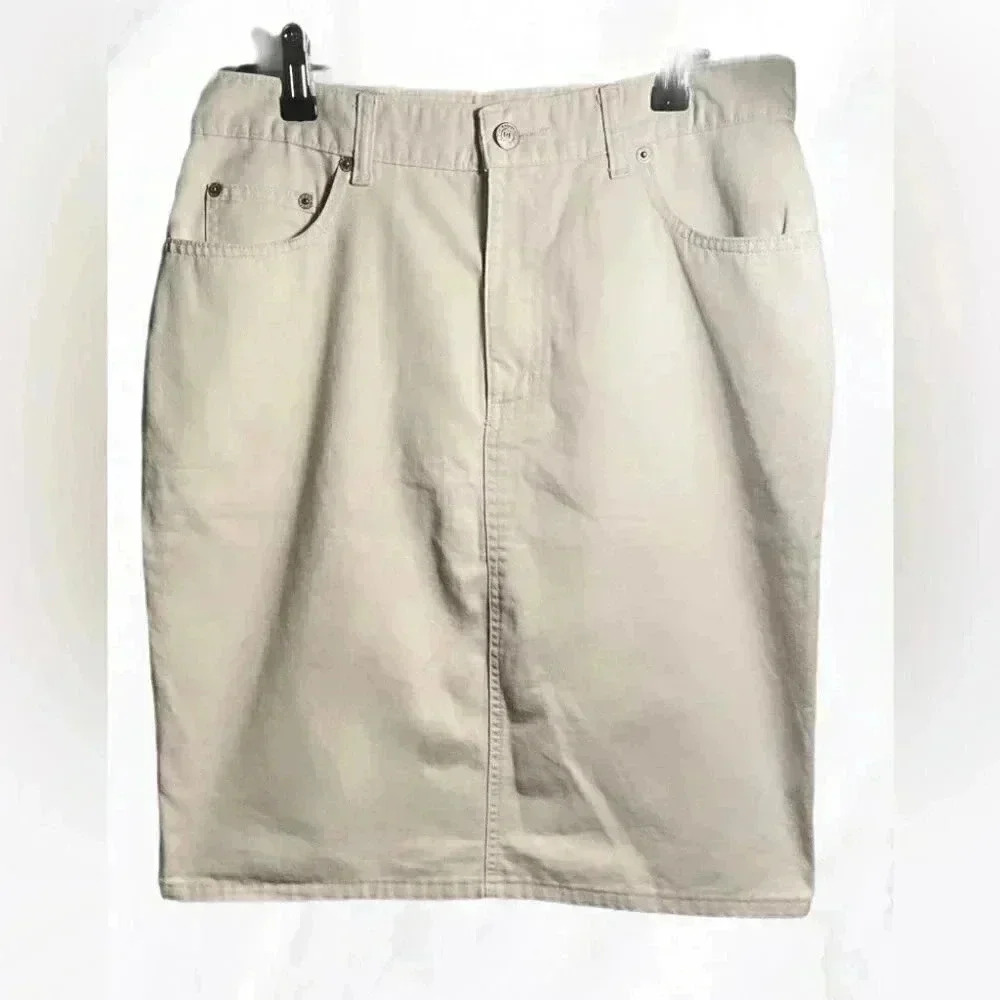 Ralph Lauren cream casual straight fit classic trend denim 5 pcket midi skirt 30 - Picture 2 of 3